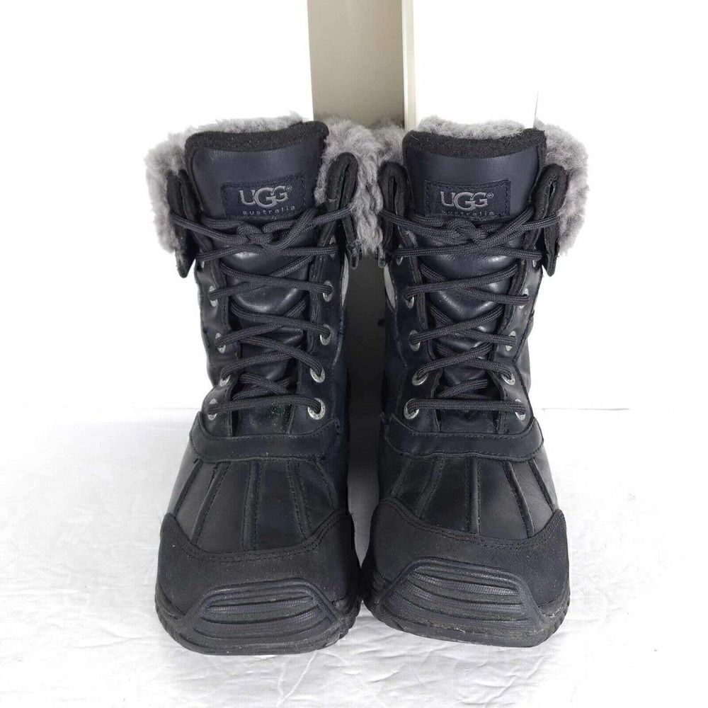 UGG Women's Adirondack Il US7 Black Leather Sheepskin Lace Up Winter Boots - Picture 3 of 12